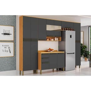 Cozinha Modulada Ronipa Nápoli Prime 5 Peças (2Aéreos+1Balcão+2Paneleiros) C5P04 Amendoa/Grafite-Ronipa