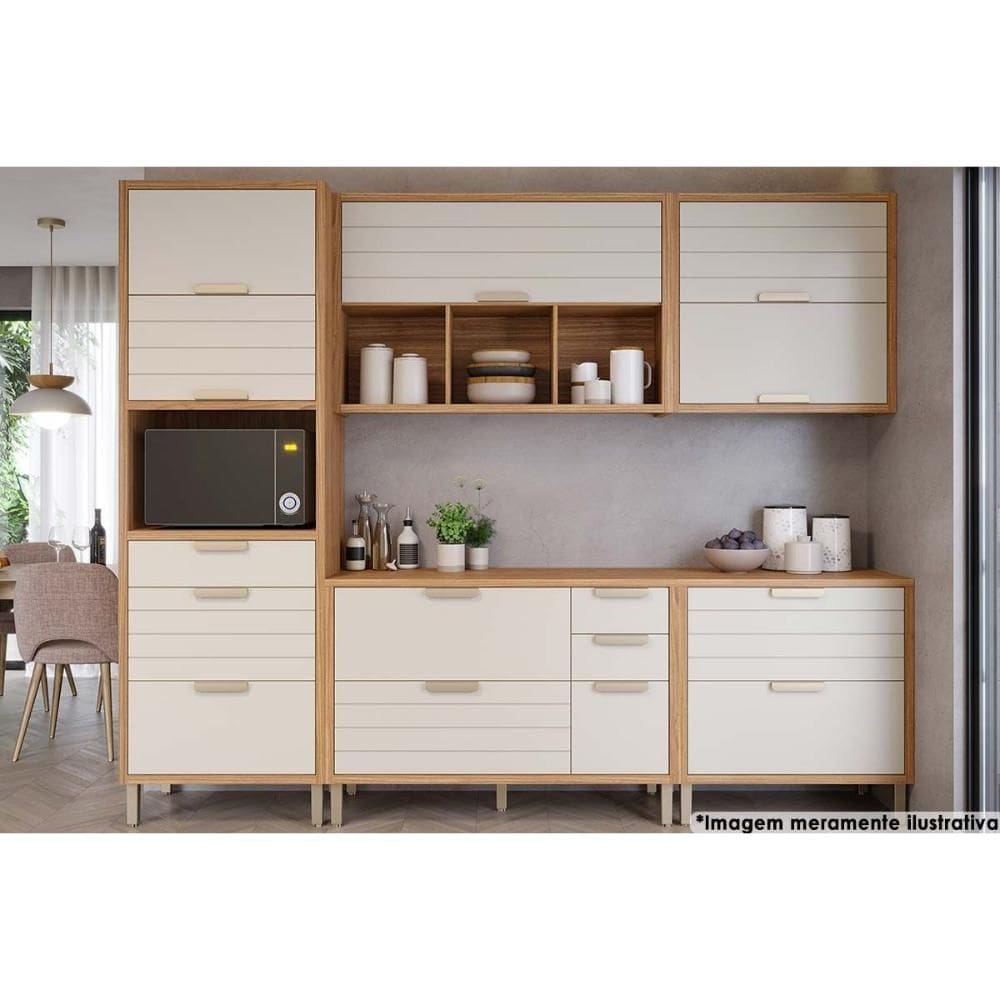 Cozinha Modulada MGM Eloise 5 Peças (2Aéreos+2Balcões+1Paneleiro) CZ024 Freijo/Off White-MGM