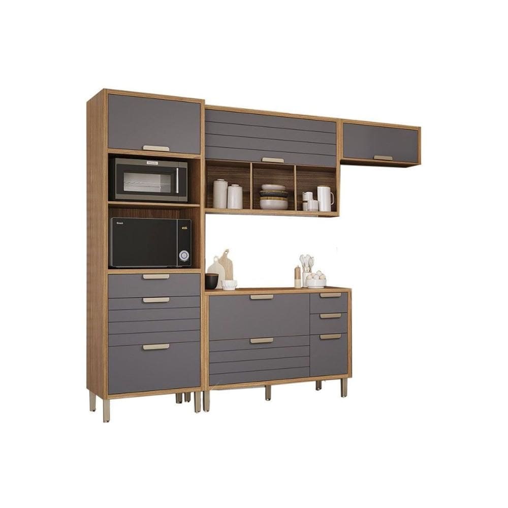 Cozinha Modulada MGM Eloise 4 Peças (2Aéreos+1Balcão+1Paneleiro) CZ028 Freijo/Titanium-MGM