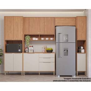 Cozinha Modulada MGM Divina 5 Peças (2Aéreos+1Balcão+2Paneleiros) CZ004 Freijo/Off White-MGM