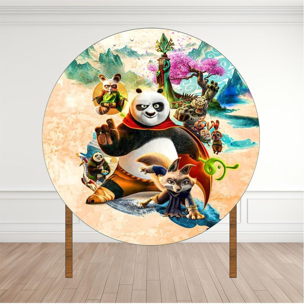Painel Redondo Lona Fosca 1,20M- Tema Kung Fu Panda