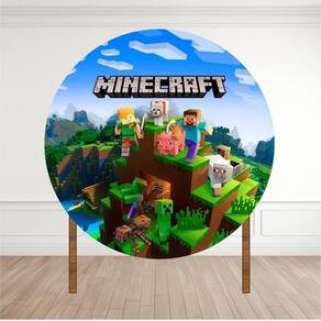 Painel Redondo Lona Fosca 1,20M- Tema Minecraft