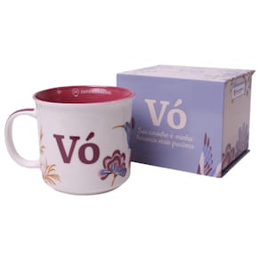 Caneca Vó Seu Carinho É Minha Herança Mais Preciosa Cerâmica Floral 350ml + Caixa Presente