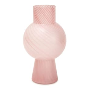 Vaso Em Vidro Rosa Com Listras 31Cm