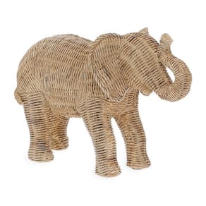 Escultura Elefante Em Polirresina Efeito Fibra Natural