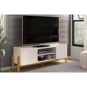 Rack Bancada p/ TV até 65 Pol Cher c/ 2 Portas 180x60cm Off White/Cedro - DJ Móveis