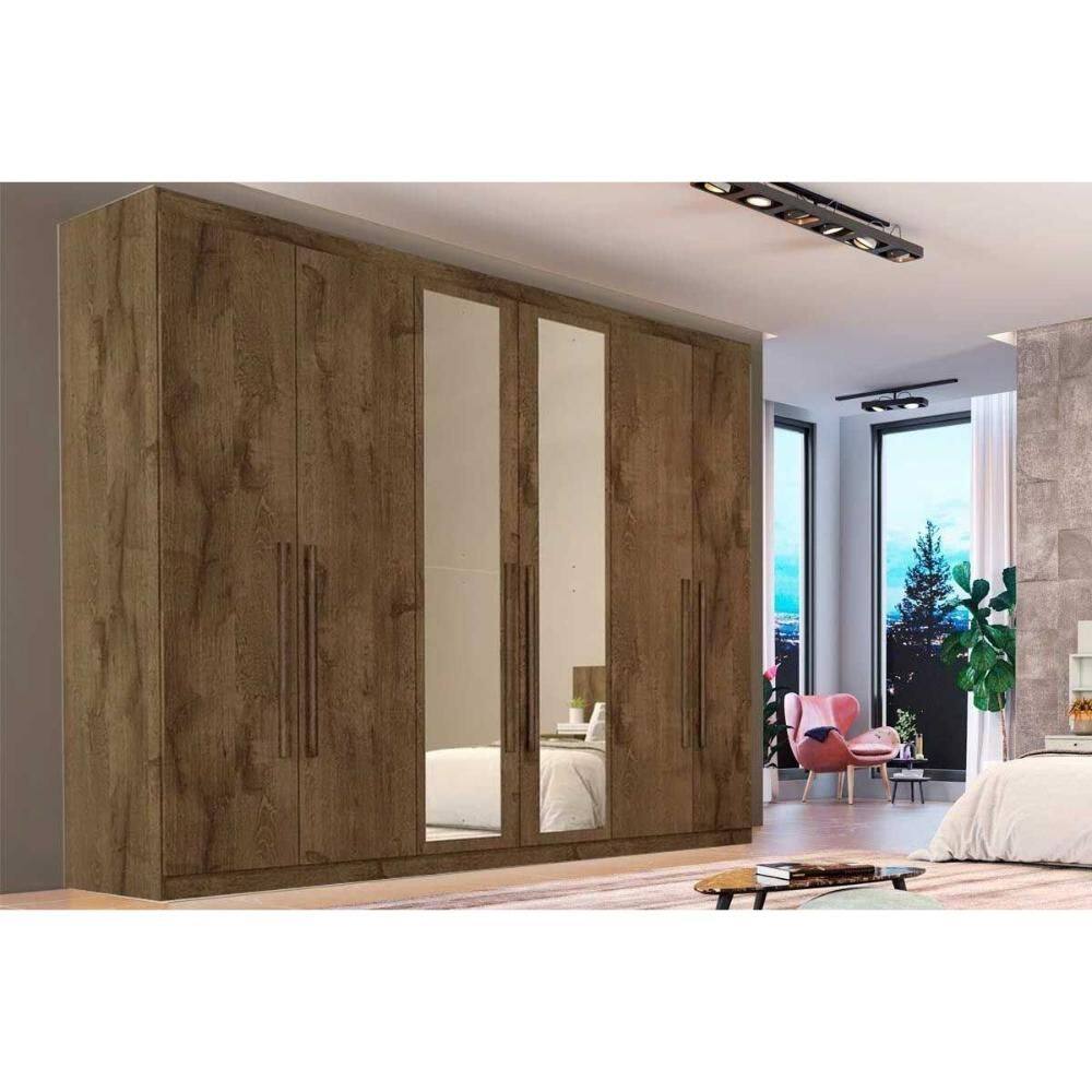 Guarda Roupa Casal 6 Portas (2 c/ Espelho) e 6 Gavetas Oslo Braúna - Europa