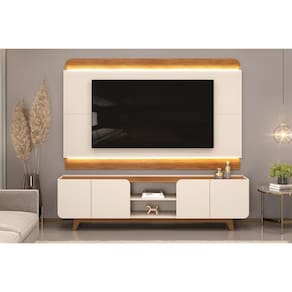Rack Bancada c/ Painel p/ TV até 75 Pol Nadine 4 Portas 220x605cm Bali/Cedro - DJ Móveis