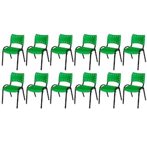 Cadeira Iso Base Preto Escola, Escritório Verde - Kit 12 Un