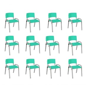 Kit 12 Cadeira Iso Infantil Creche, Escola Base Cinza Verde água