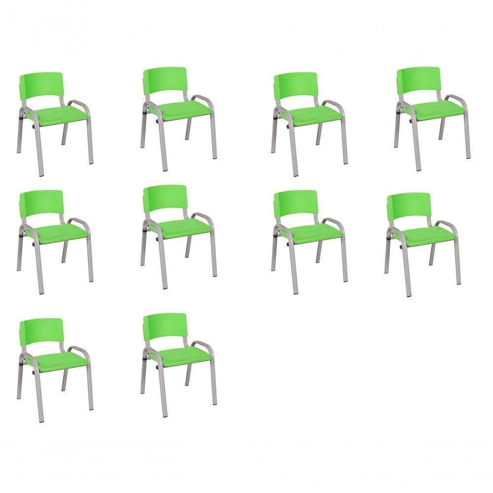 Kit 10 Cadeira Iso Infantil Creche, Escola Base Cinza Verde Claro