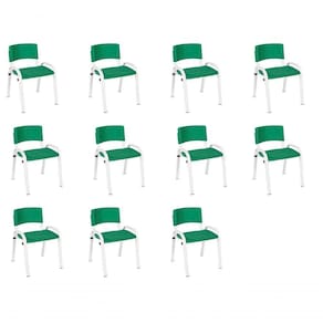 Kit 11 Cadeira Iso Infantil Creche, Escola Base Branco Verde Escuro