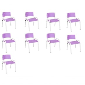 Kit 9 Cadeira Iso Infantil Creche, Escola Base Branco Lilas