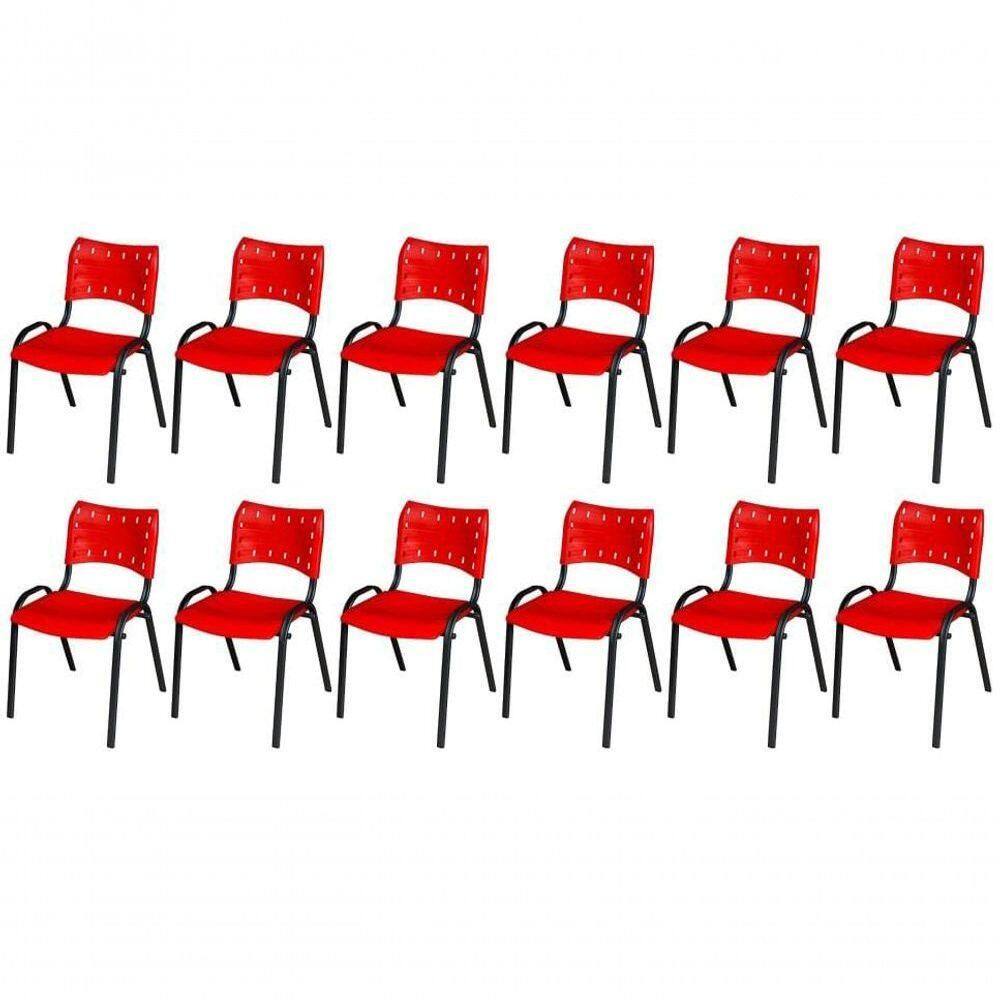 Cadeira Iso Base Preto Escola, Escritório Vermelho Kit 12 Un