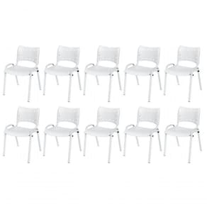 Cadeira Iso Base Branco Escola, Escritório Branco Kit 10 Un