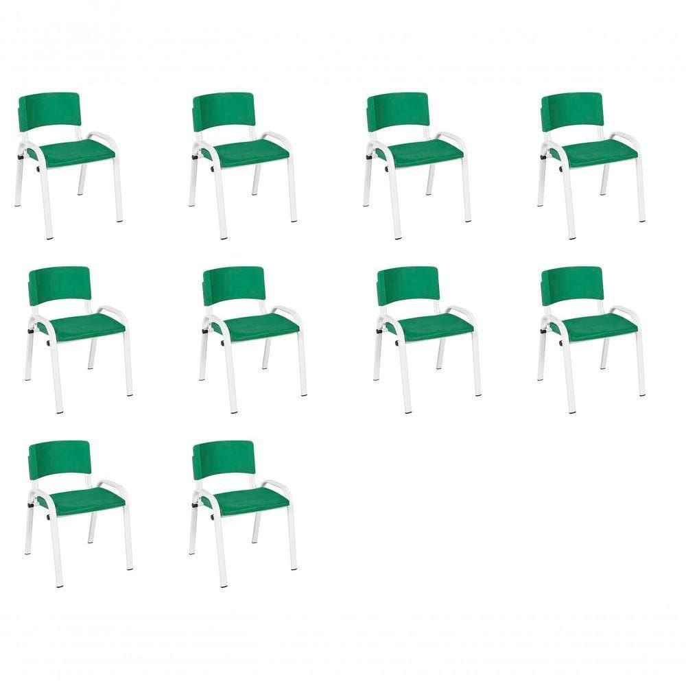Kit 10 Cadeira Iso Infantil Creche, Escola Base Branco Verde Escuro