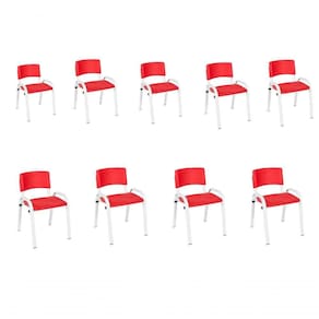 Kit 9 Cadeira Iso Infantil Creche, Escola Base Branco Vermelho