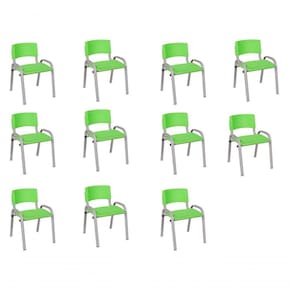 Kit 11 Cadeira Iso Infantil Creche, Escola Base Cinza Verde Claro