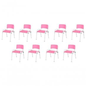 Kit 9 Cadeira Iso Infantil Creche, Escola Base Branco Rosa