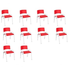 Kit 10 Cadeira Iso Infantil Creche, Escola Base Branco Vermelho