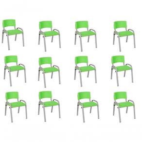 Kit 12 Cadeira Iso Infantil Creche, Escola Base Cinza Verde Claro
