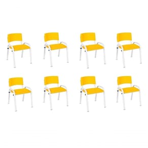 Kit 8 Cadeira Iso Infantil Creche, Escola Base Branco Amarelo
