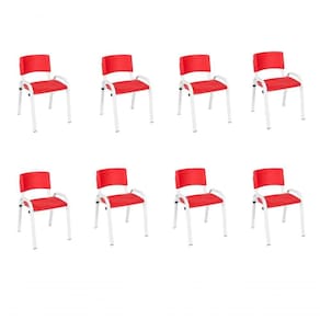 Kit 8 Cadeira Iso Infantil Creche, Escola Base Branco Vermelho