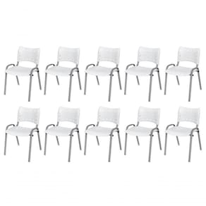Cadeira Iso Base Cinza Escola, Escritório Branco Kit 10 Un
