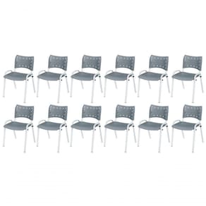 Cadeira Iso Base Branco Escola, Escritório Cinza Kit 12 Un