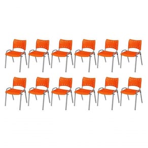 Cadeira Iso Base Cinza Escola, Escritório Laranja Kit 12 Un