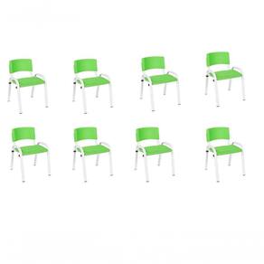 Kit 8 Cadeira Iso Infantil Creche, Escola Base Branco Verde Claro