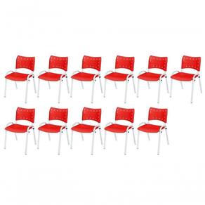 Cadeira Iso Base Branco Escola, Escritório Vermelho Kit 11 Un