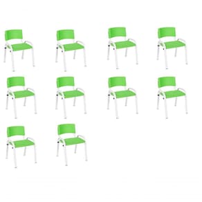 Kit 10 Cadeira Iso Infantil Creche, Escola Base Branco Verde Claro