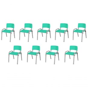 Kit 9 Cadeira Iso Infantil Creche, Escola Base Cinza Verde água