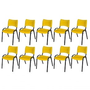 Cadeira Iso Base Preto Escola, Escritório Amarelo - Kit 10 Un