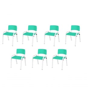 Kit 7 Cadeira Iso Infantil Creche, Escola Base Branco Verde água