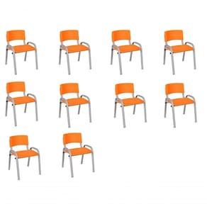Kit 10 Cadeira Iso Infantil Creche, Escola Base Cinza Laranja