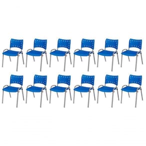 Cadeira Iso Base Cinza Escola, Escritório Azul Kit 12 Un