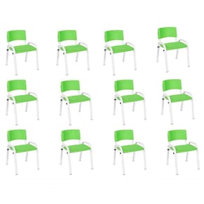 Kit 12 Cadeira Iso Infantil Creche, Escola Base Branco Verde Claro