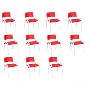 Kit 11 Cadeira Iso Infantil Creche, Escola Base Branco Vermelho