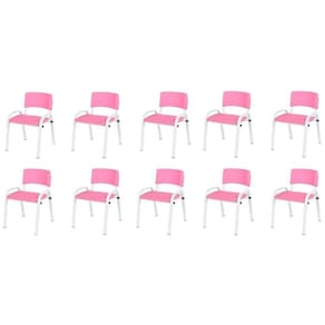 Kit 10 Cadeira Iso Infantil Creche, Escola Base Branco Rosa
