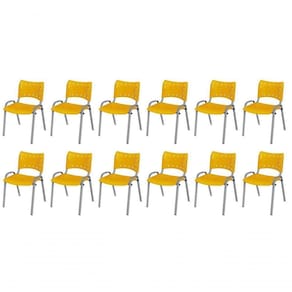 Cadeira Iso Base Cinza Escola, Escritório Amarelo Kit 12 Un