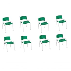 Kit 8 Cadeira Iso Infantil Creche, Escola Base Branco Verde Escuro