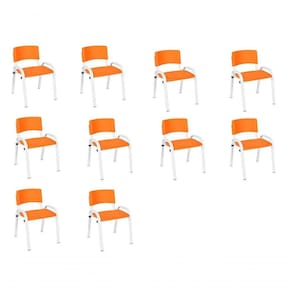 Kit 10 Cadeira Iso Infantil Creche, Escola Base Branco Laranja