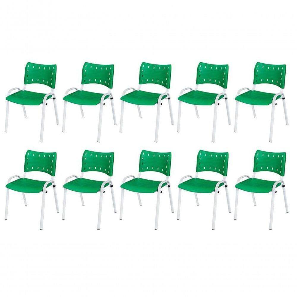 Cadeira Iso Base Branco Escola, Escritório Verde Kit 10 Un