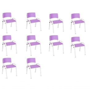 Kit 10 Cadeira Iso Infantil Creche, Escola Base Branco Lilas