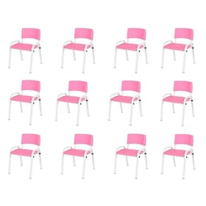 Kit 12 Cadeira Iso Infantil Creche, Escola Base Branco Rosa
