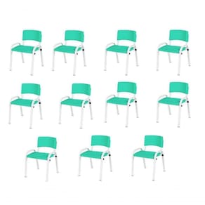 Kit 11 Cadeira Iso Infantil Creche, Escola Base Branco Verde água