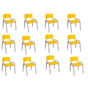 Kit 12 Cadeira Iso Infantil Creche, Escola Base Cinza Amarelo