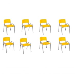 Kit 8 Cadeira Iso Infantil Creche, Escola Base Cinza Amarelo